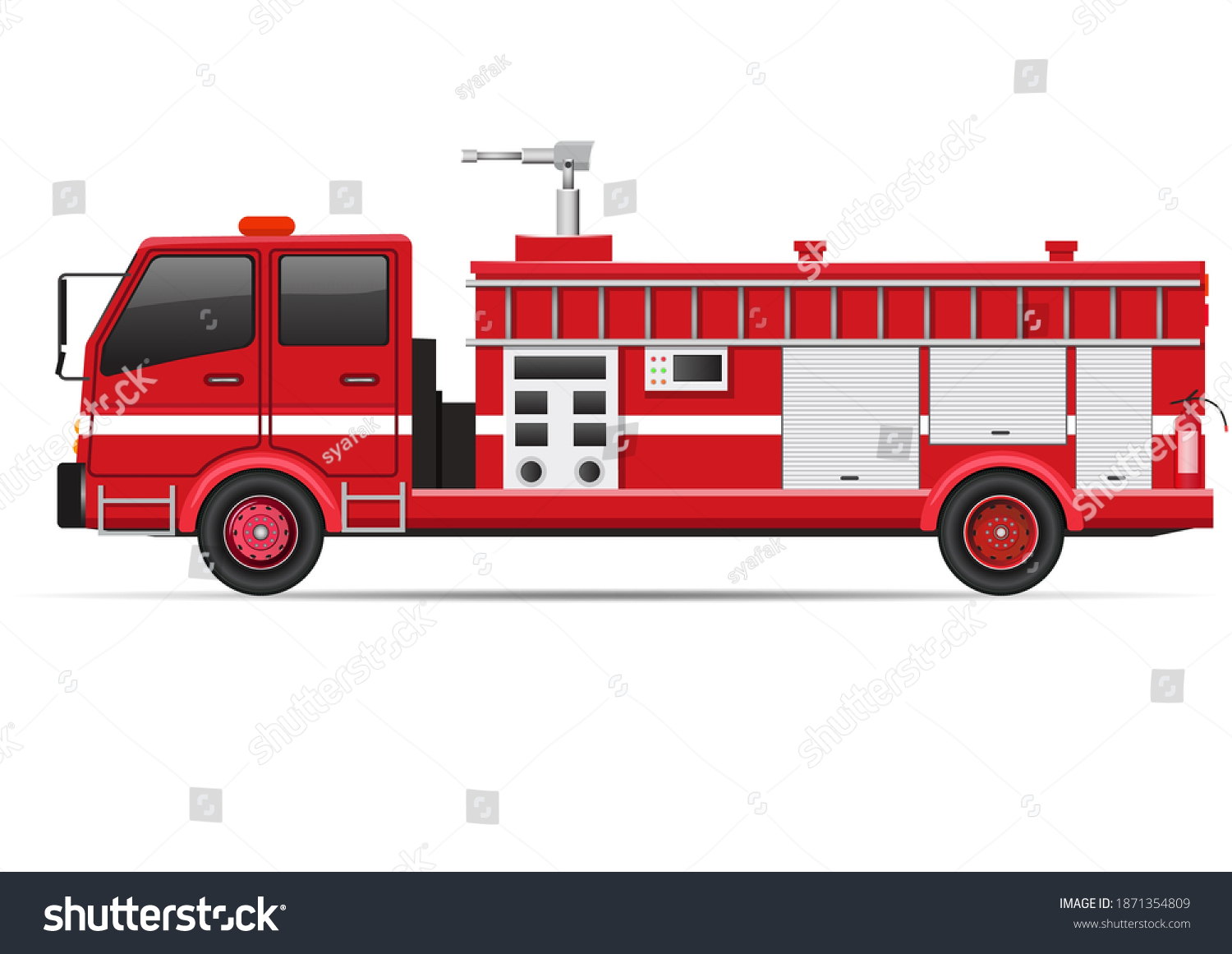 Realistic fire truck side view isolated on white - Royalty Free Stock ...