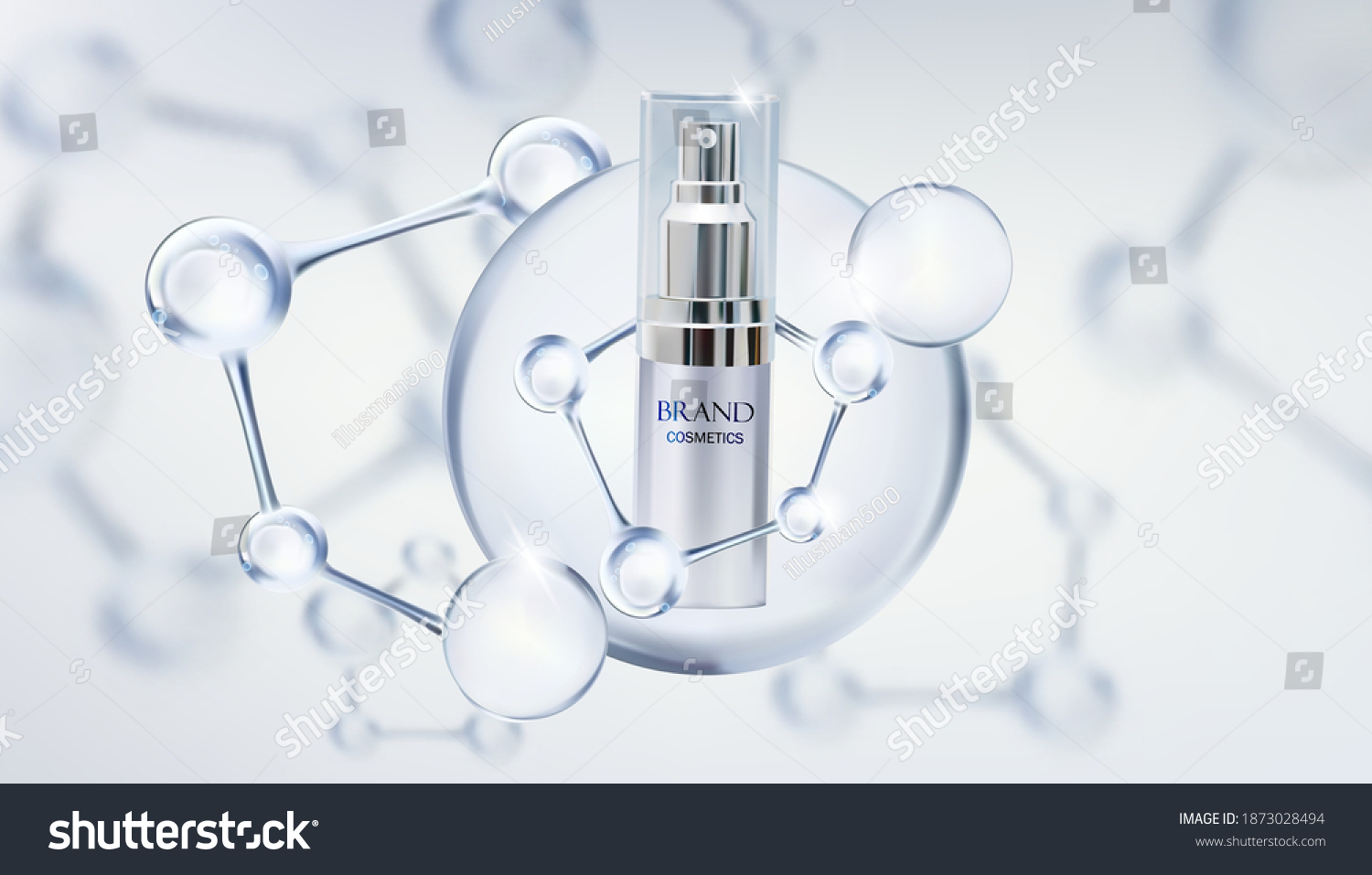 Beauty cosmetic product with molecule.cosmetics bottles mockup banner.Realistic 3d vector #1873028494