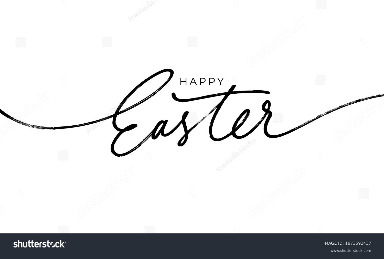 Happy Easter black linear lettering with swooshes. Hand drawn elegant modern vector calligraphy. Design for holiday greeting card and invitation of the happy Easter day. Greeting card text template. #1873592437