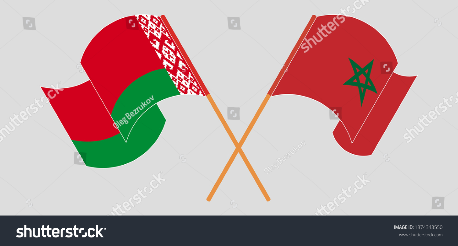 Crossed And Waving Flags Of Belarus And Morocco - Royalty Free Stock 