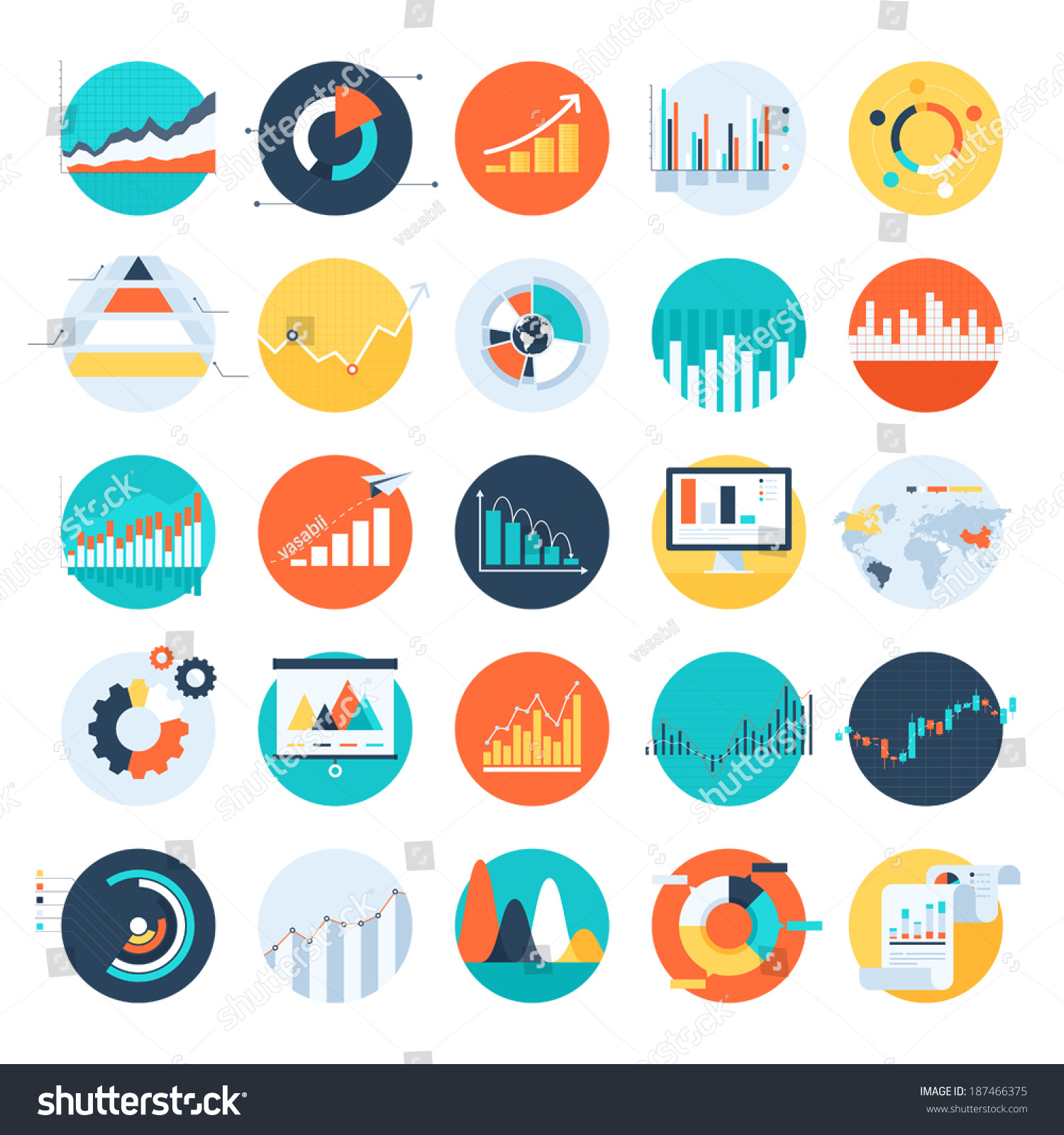 Vector set of flat business chart icons #187466375