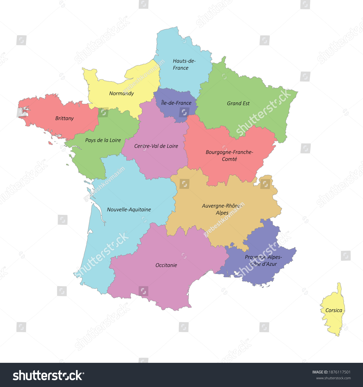 High quality colorful labeled map of France with - Royalty Free Stock ...