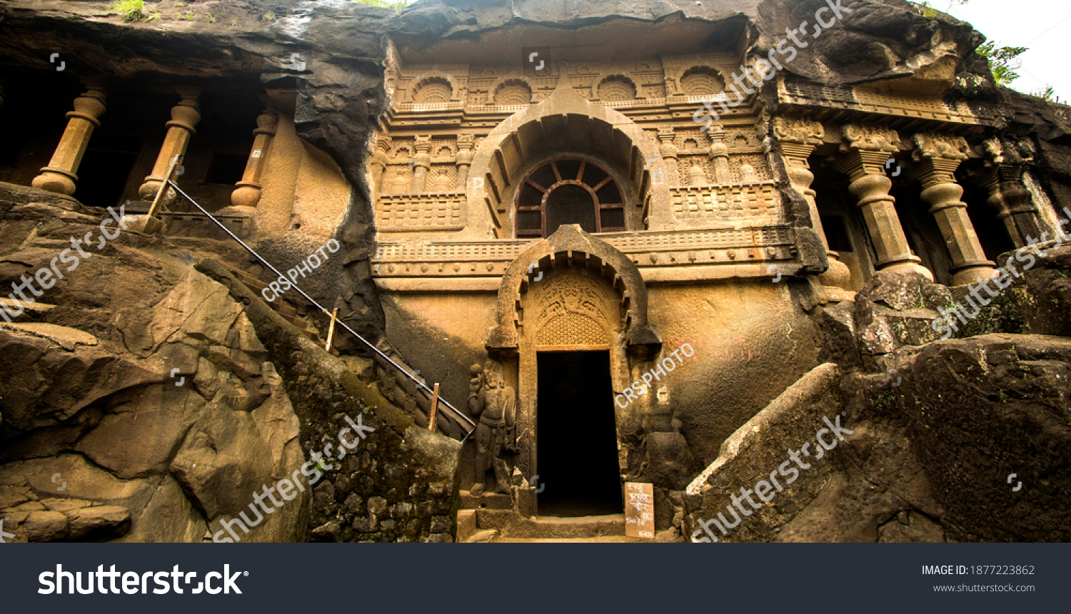 Pandav Leni, The Buddha Caves at Nashik, Maharashtra, India. Ancient caves dating second century A.D. This group of 24 caves located near Nashik. These caves were carved during the reign of Satavahana #1877223862