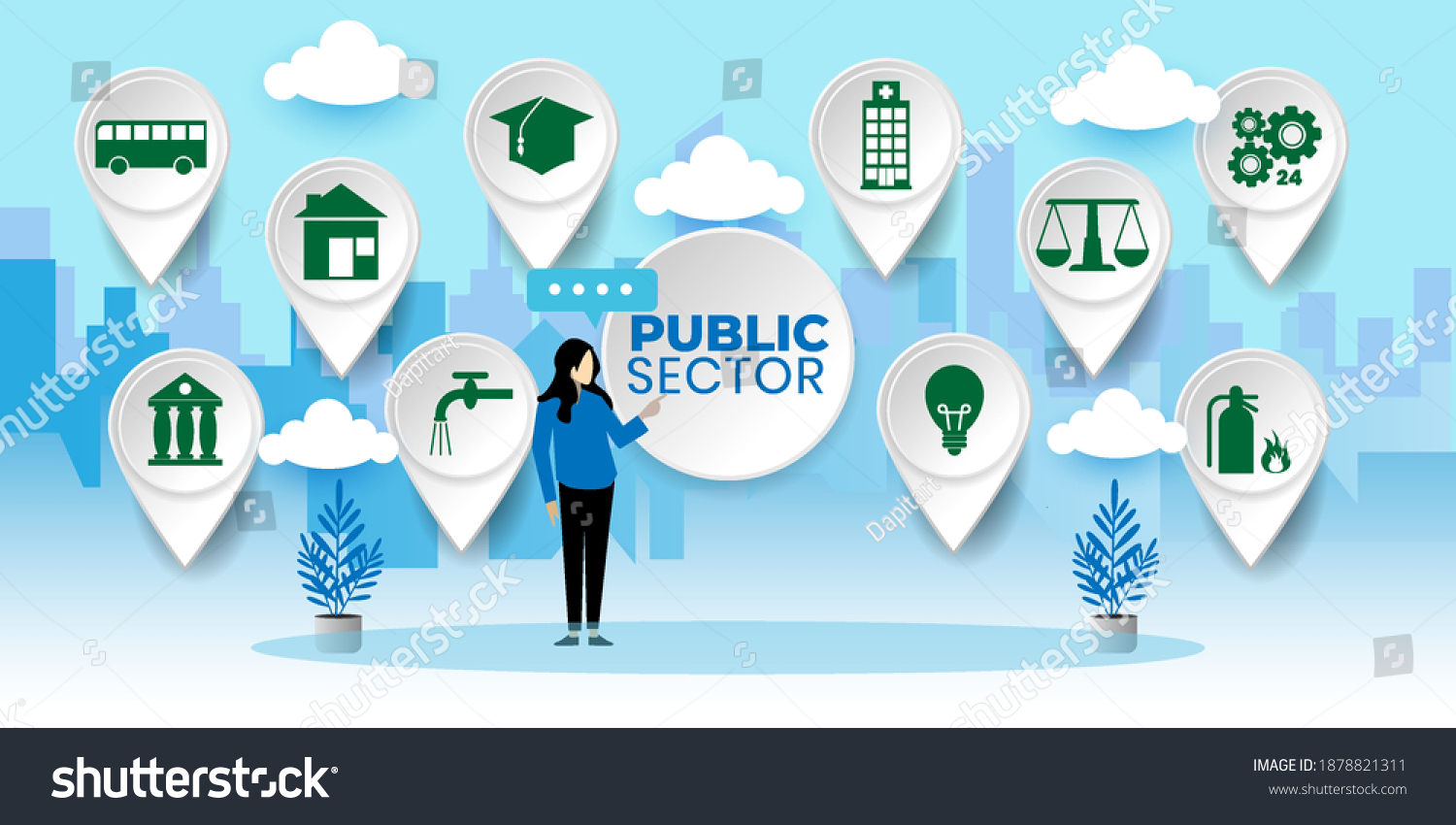 Governmental System Citizen Service Concept. Public Sector Government People Business Concept With icons. Cartoon Vector People Illustration #1878821311