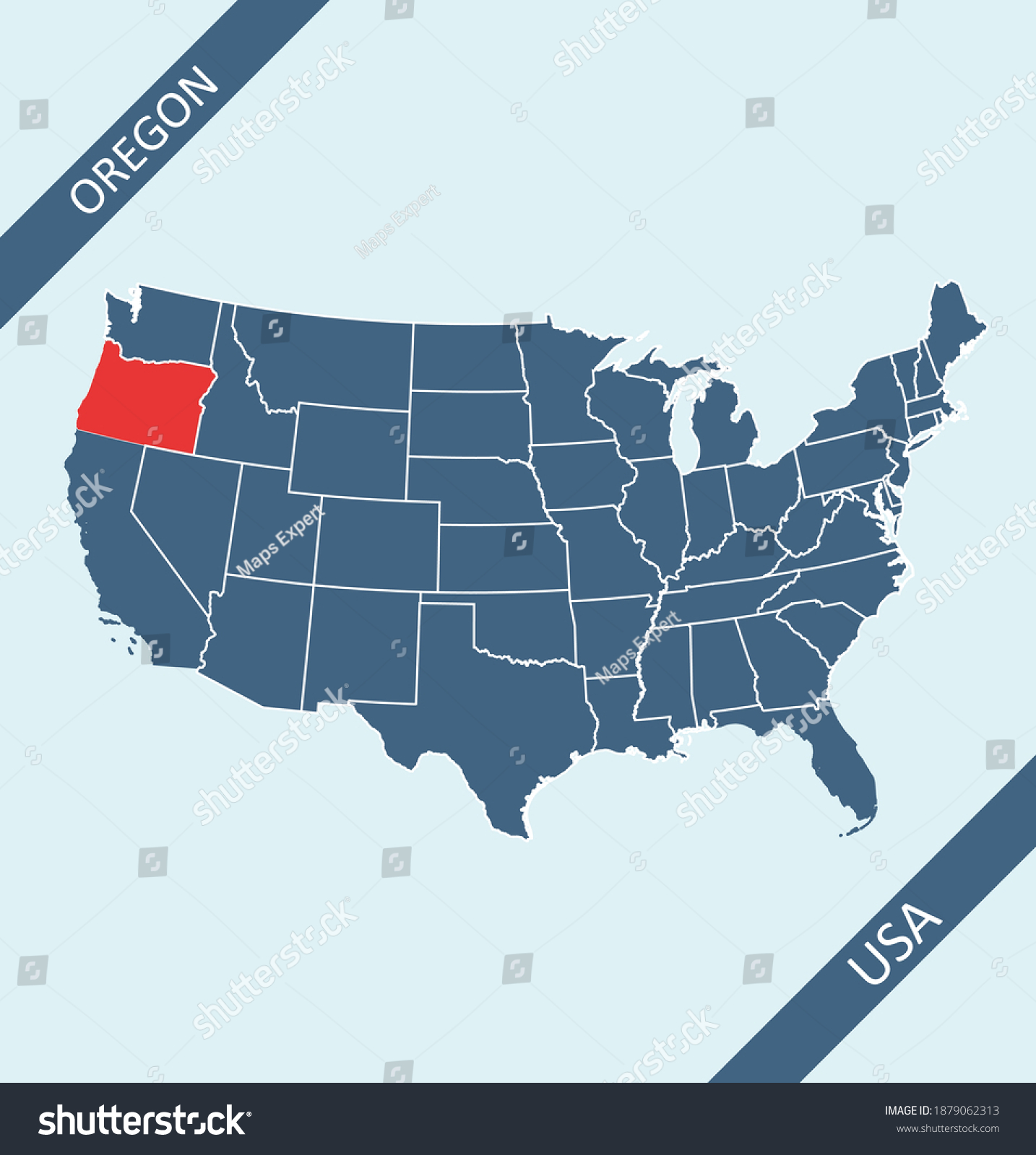 Oregon Highlighted On USA Map Royalty Free Stock Vector 1879062313 Avopix 1879062313