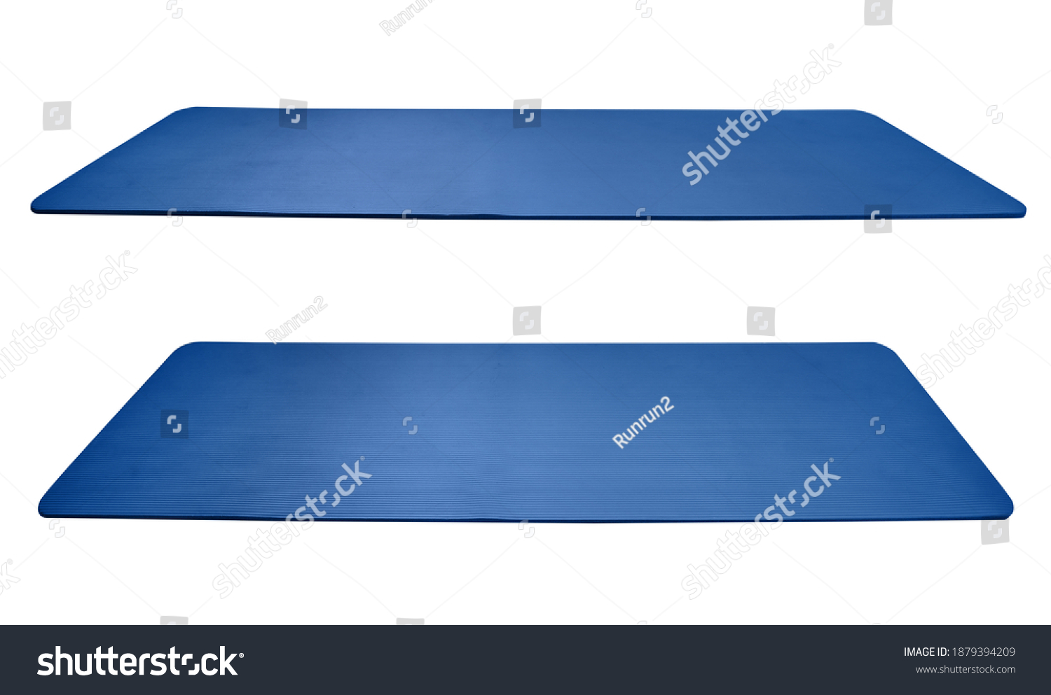 Blue rolled out yoga mat isolated on white background with clipping path #1879394209