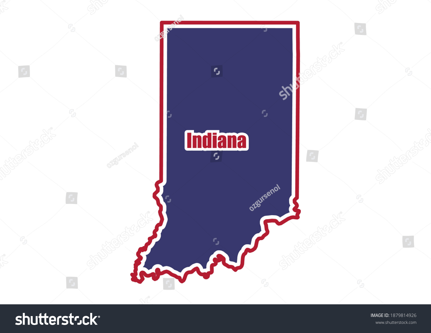 Vector map of Indiana.  Outlines, state borders are painted in the colors American flag. Flat vector map of Indiana isolated on white background.  The map is appropriate for prints of any size.  #1879814926