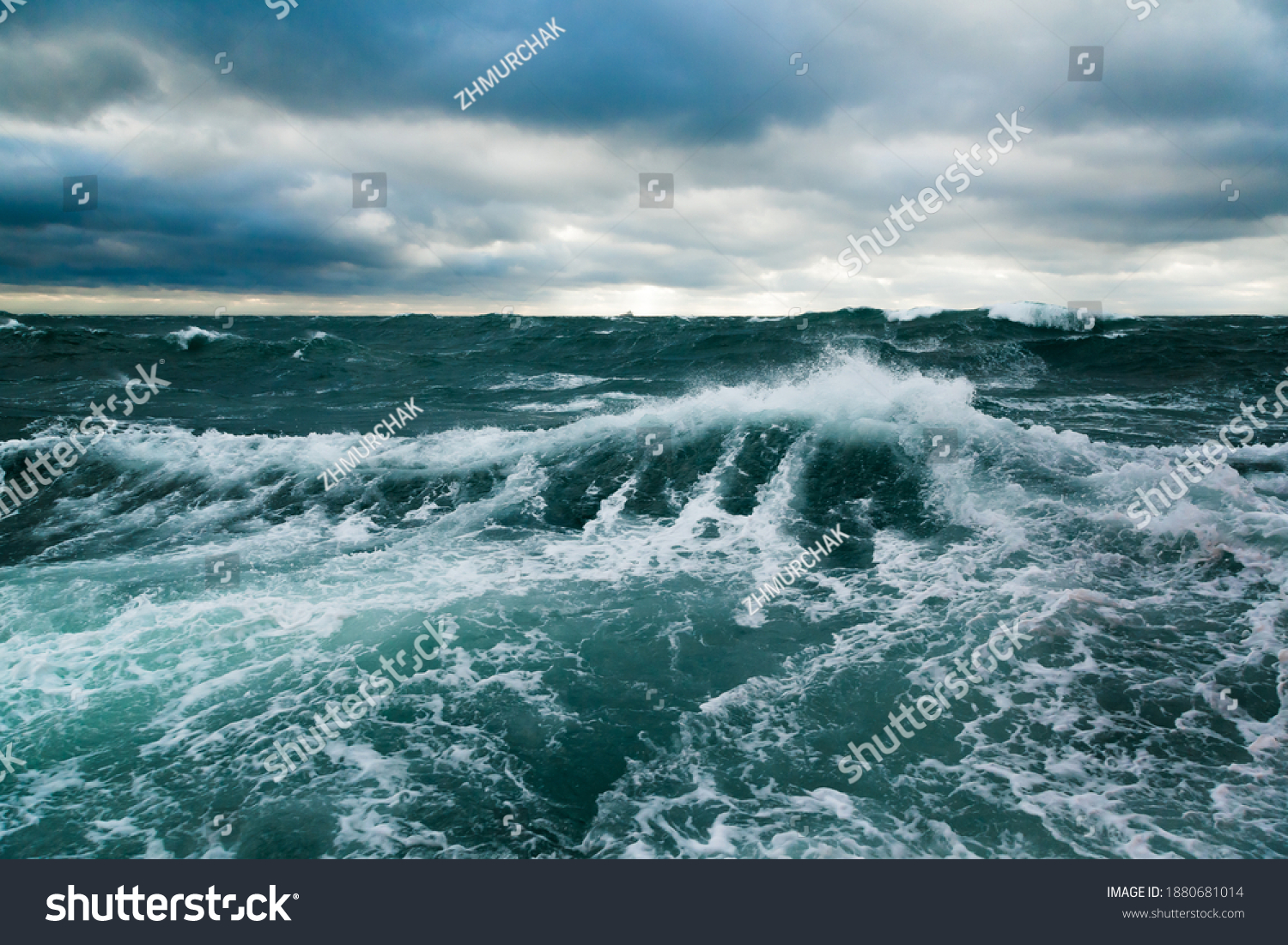 Ocean storm. Storm waves in the open ocean. Not a calm open sea. #1880681014