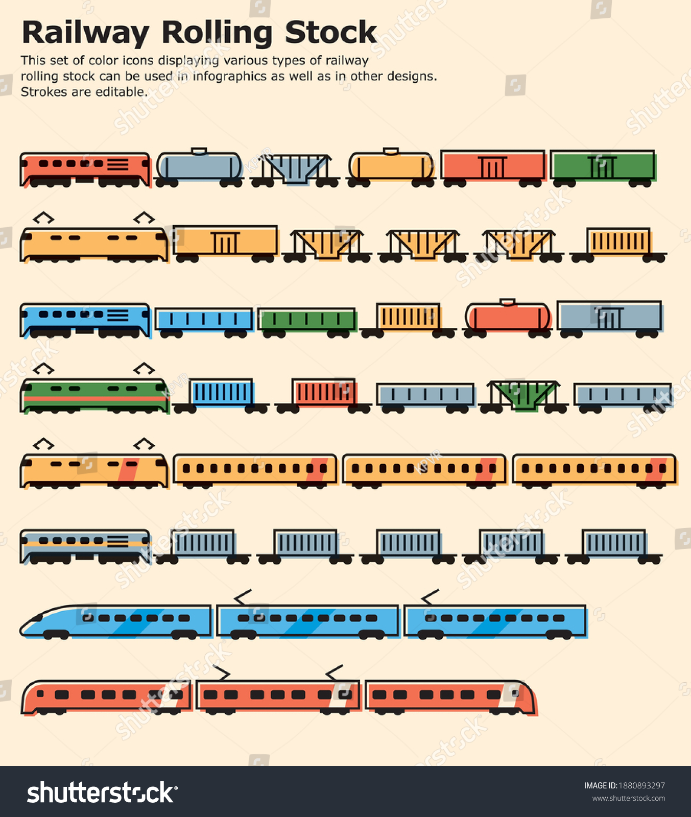 Railway Rolling Stock. This set of color icons - Royalty Free Stock ...