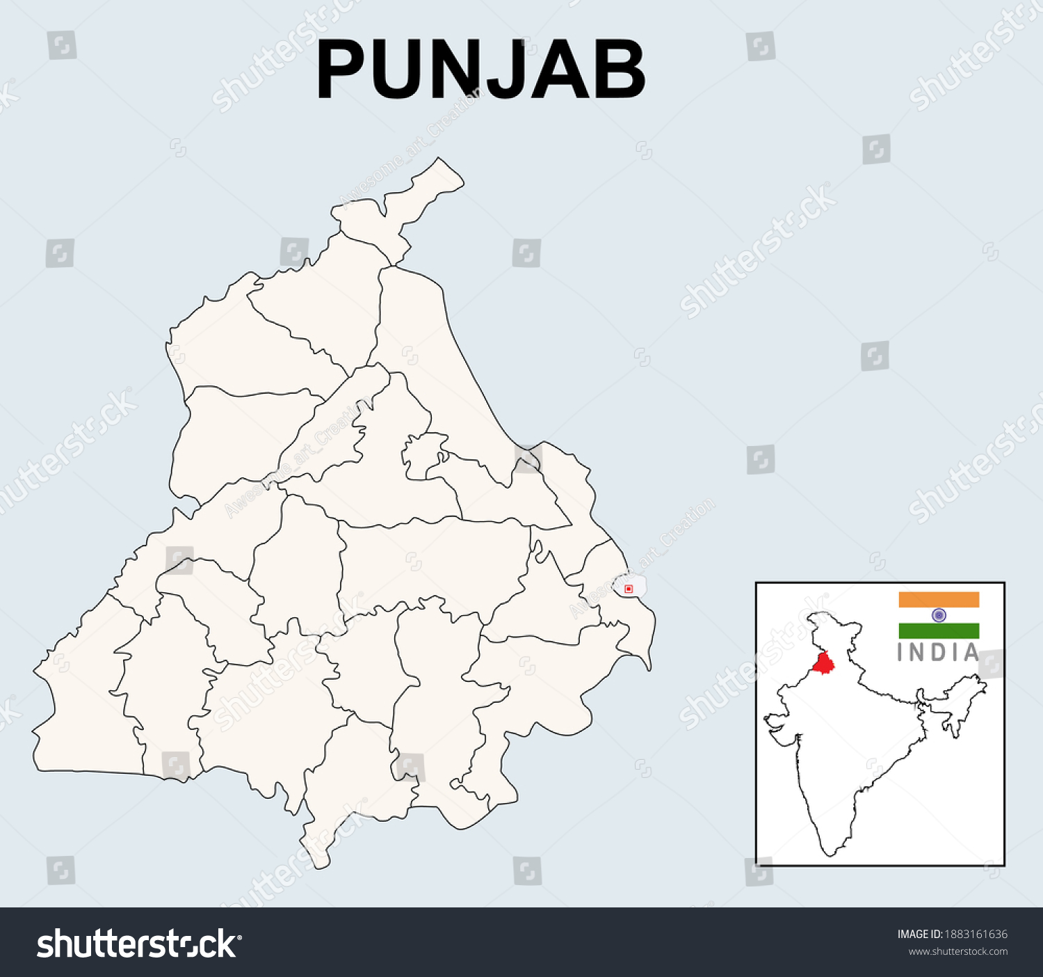 Punjab map. District boundary of Punjab. Vector - Royalty Free Stock ...