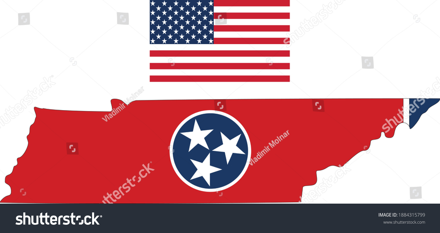 vector illustration of Tennessee map and flag with American flag #1884315799