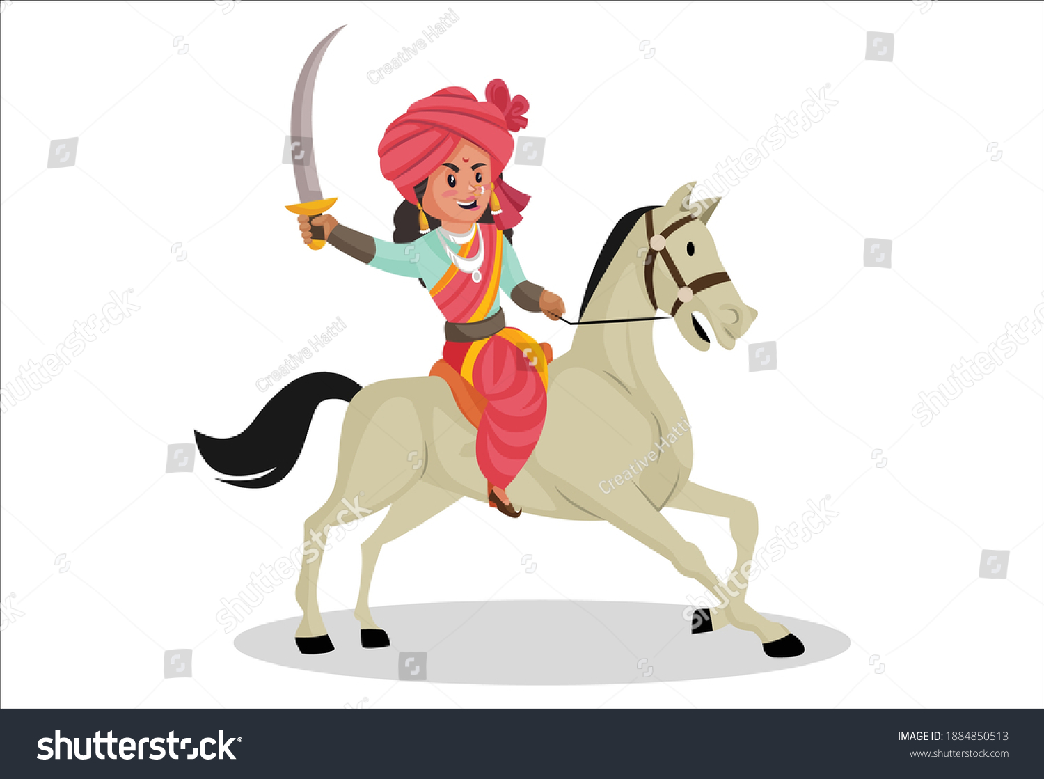 Rani Lakshmibai is sitting on the horse holding - Royalty Free Stock ...