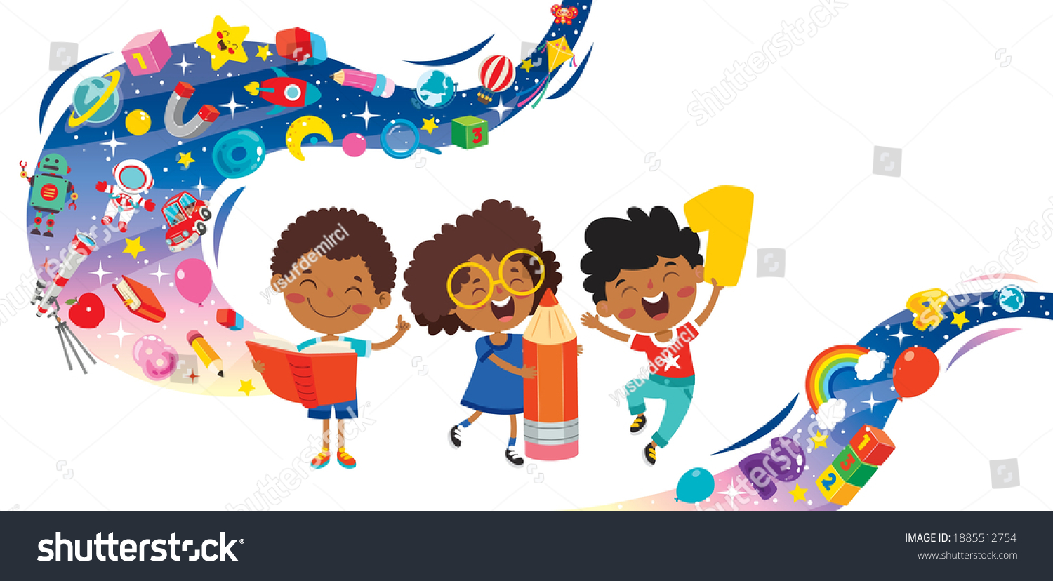 Happy Kid Studying And Learning - Royalty Free Stock Vector 1885512754 ...