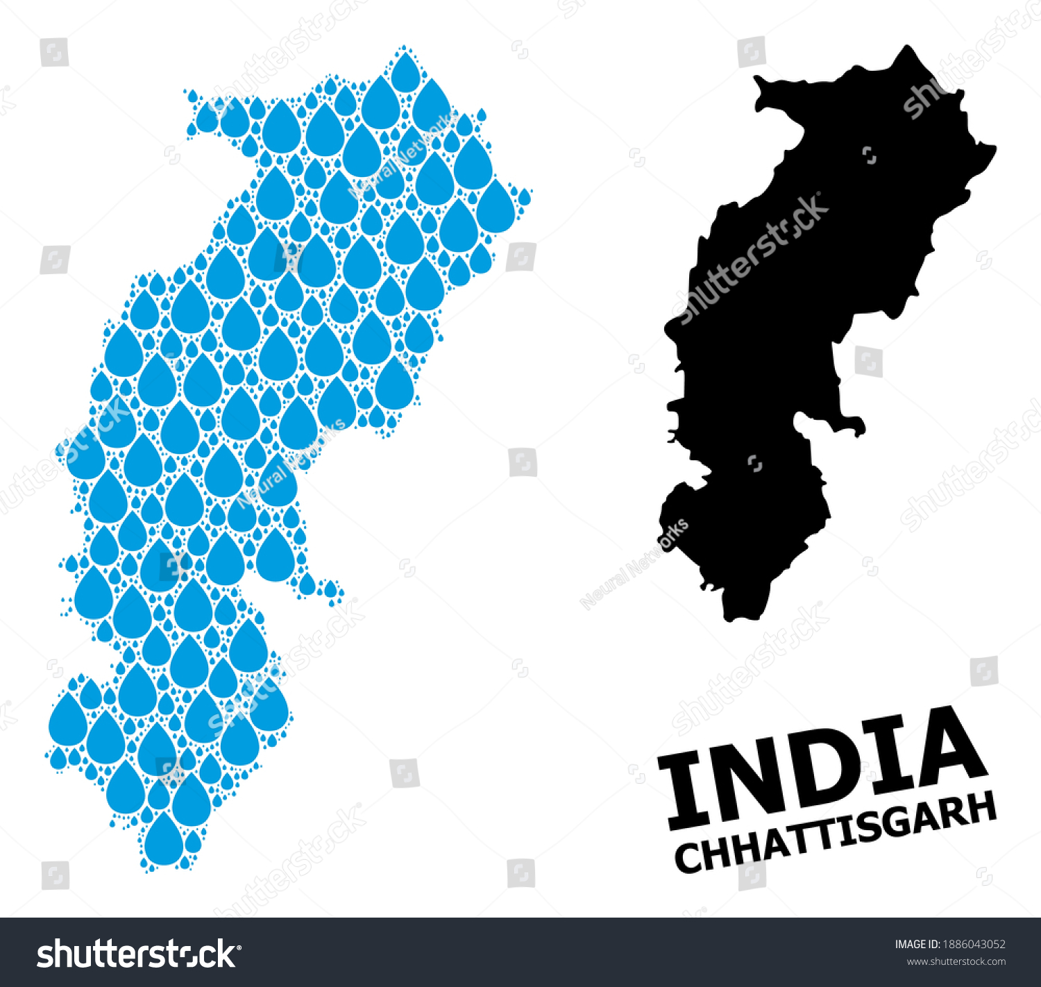 Vector Mosaic And Solid Map Of Chhattisgarh - Royalty Free Stock Vector 