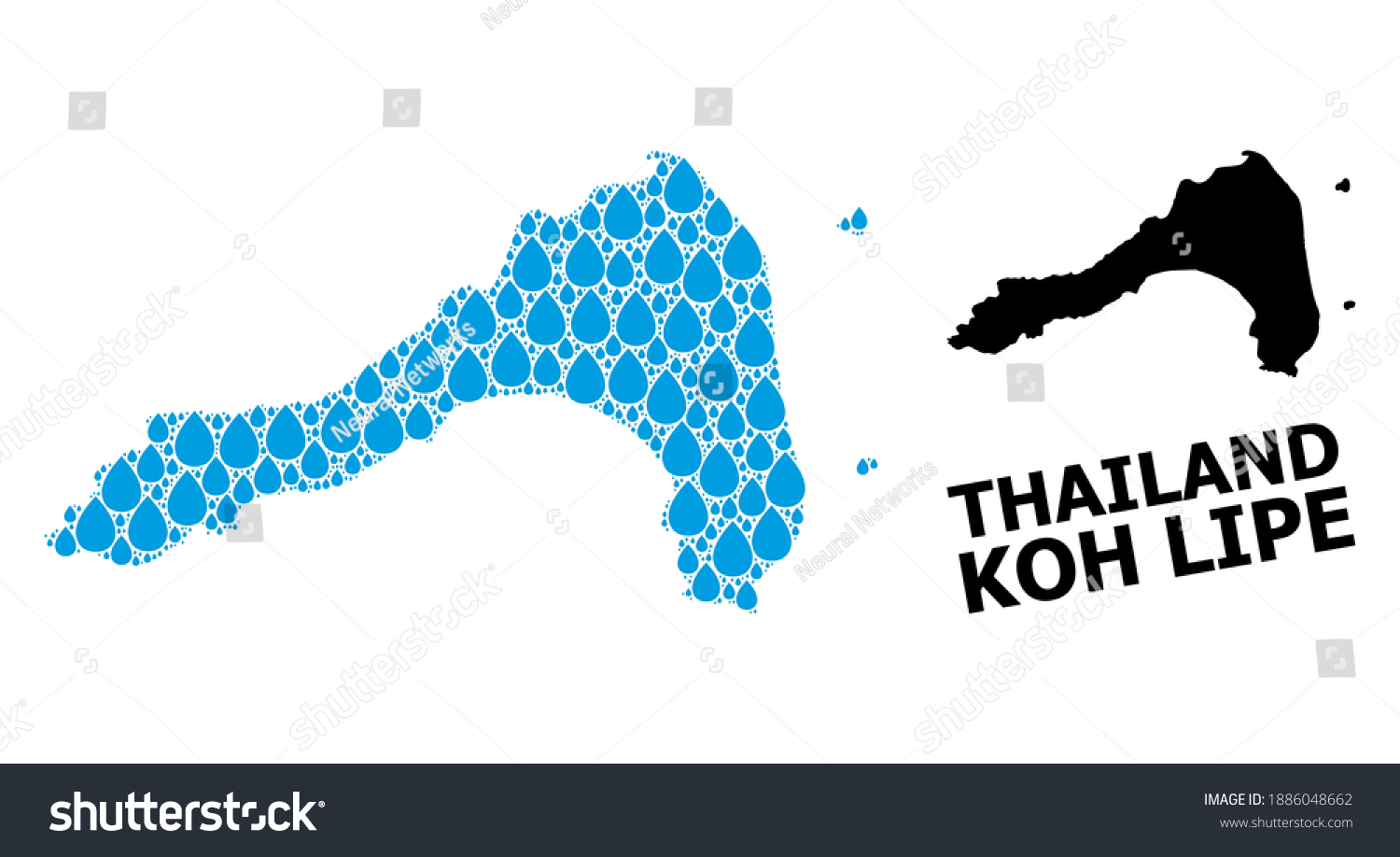 Vector mosaic and solid map of Koh Lipe. Map of - Royalty Free Stock