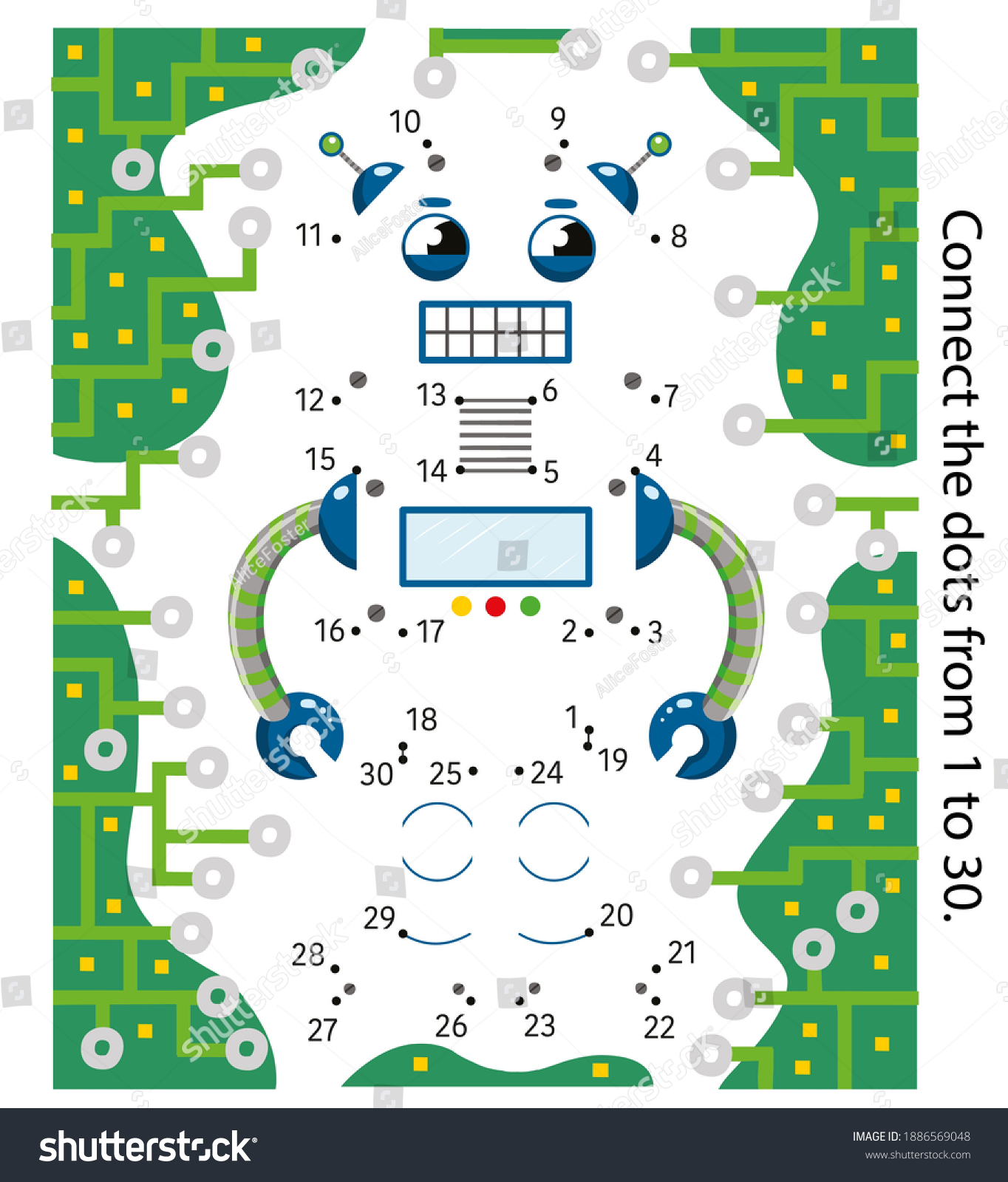 Robot. Dot to Dot. Connect the dots from 1 to 30 - Royalty Free Stock ...