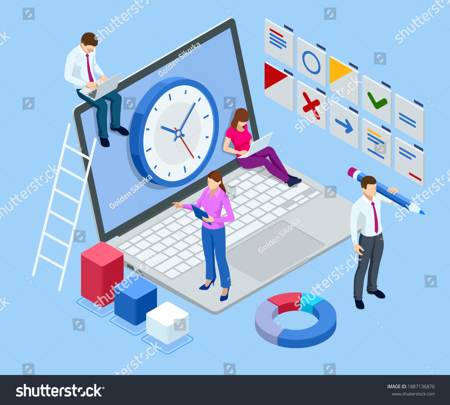 Isometric time management, quick reaction - Royalty Free Stock Vector ...