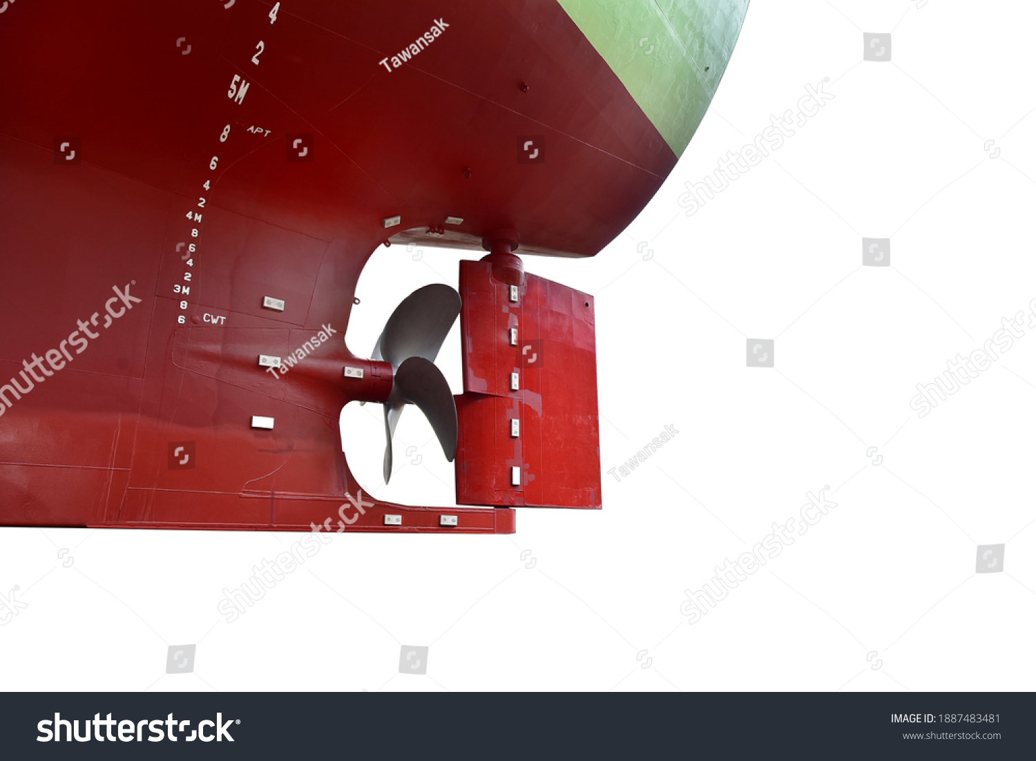 Ship Rudder with Propeller ship at stern isolated on white background #1887483481