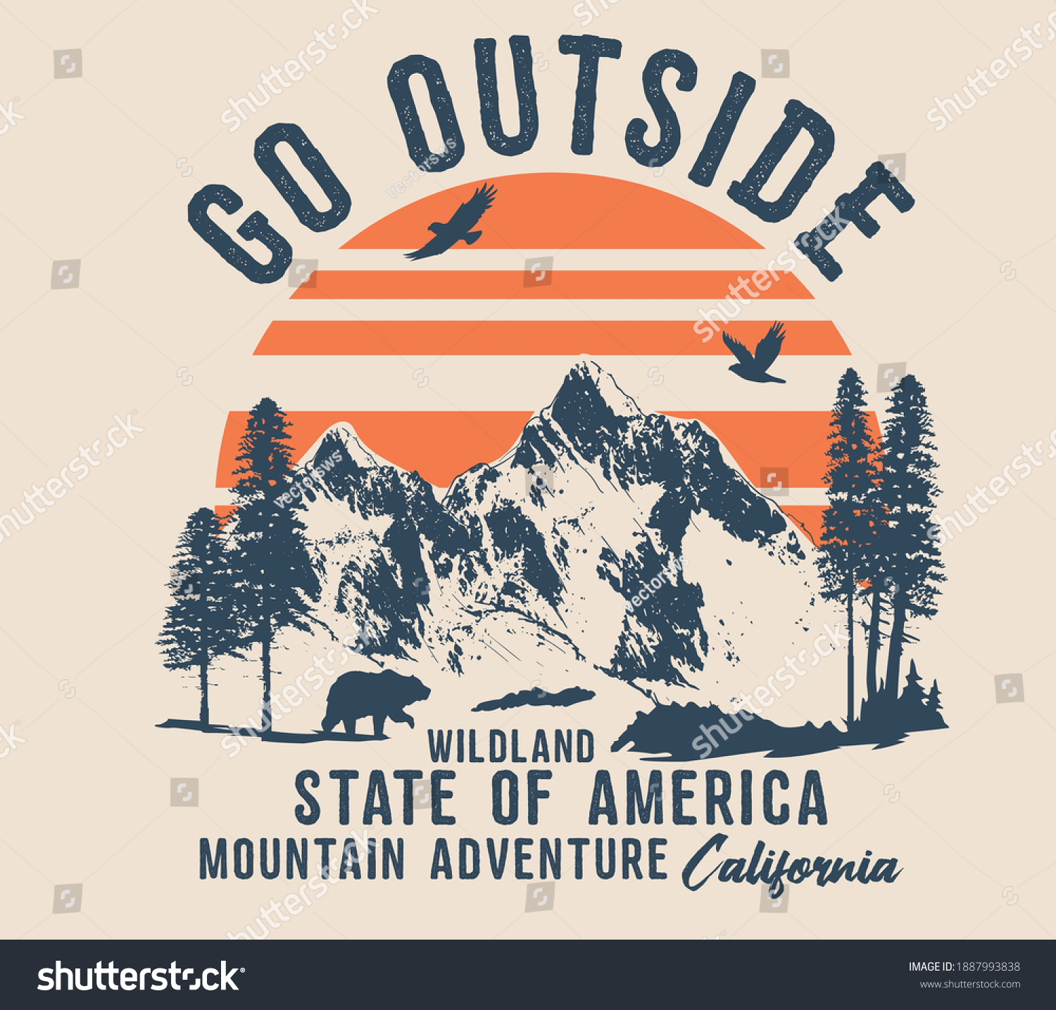 vector camping illustration and outdoor print for t shirts  #1887993838