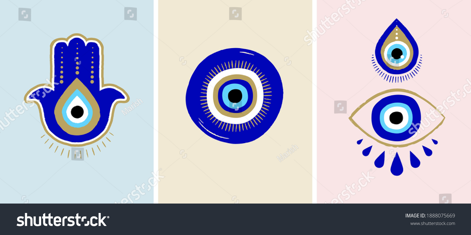 Evil eye or Turkish eye symbols and icons set. Modern amulet design and home decor idea #1888075669