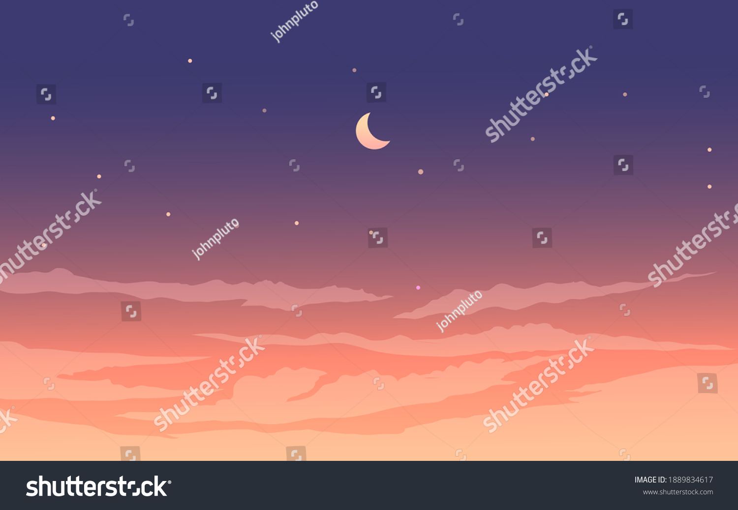 Cloudy night sky with stars and crescent moon #1889834617