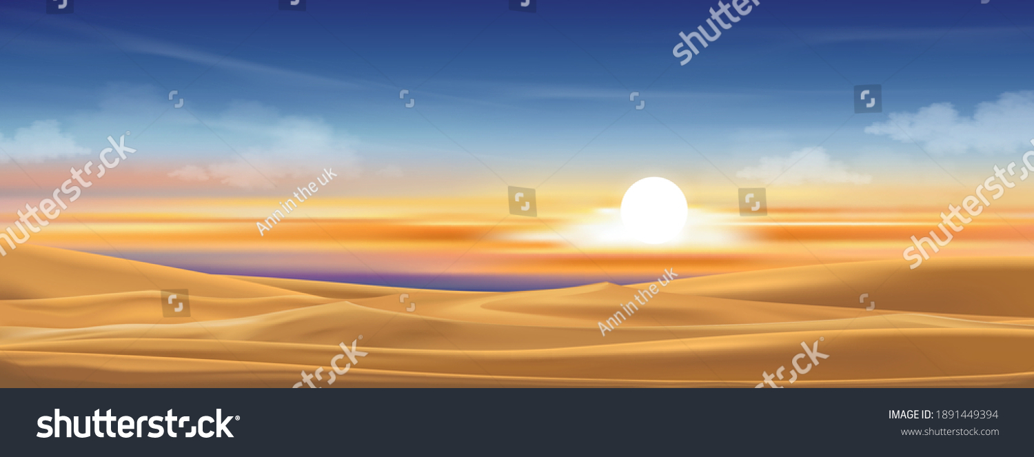 Desert landscape of sand dunes with Sunset - Royalty Free Stock Vector ...