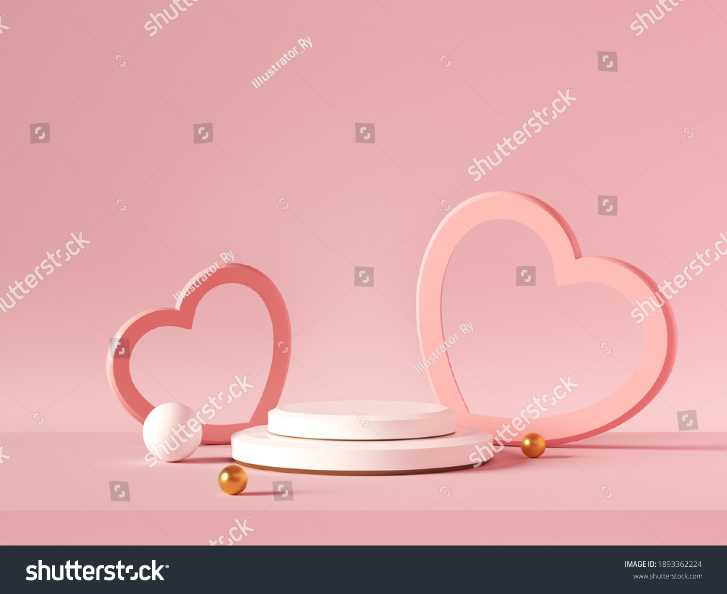 Minimal background, mock up with podium for product display,Abstract white geometry shape background minimalist Valentine's day pink background,Abstract mock up backgroundup 3D rendering. #1893362224