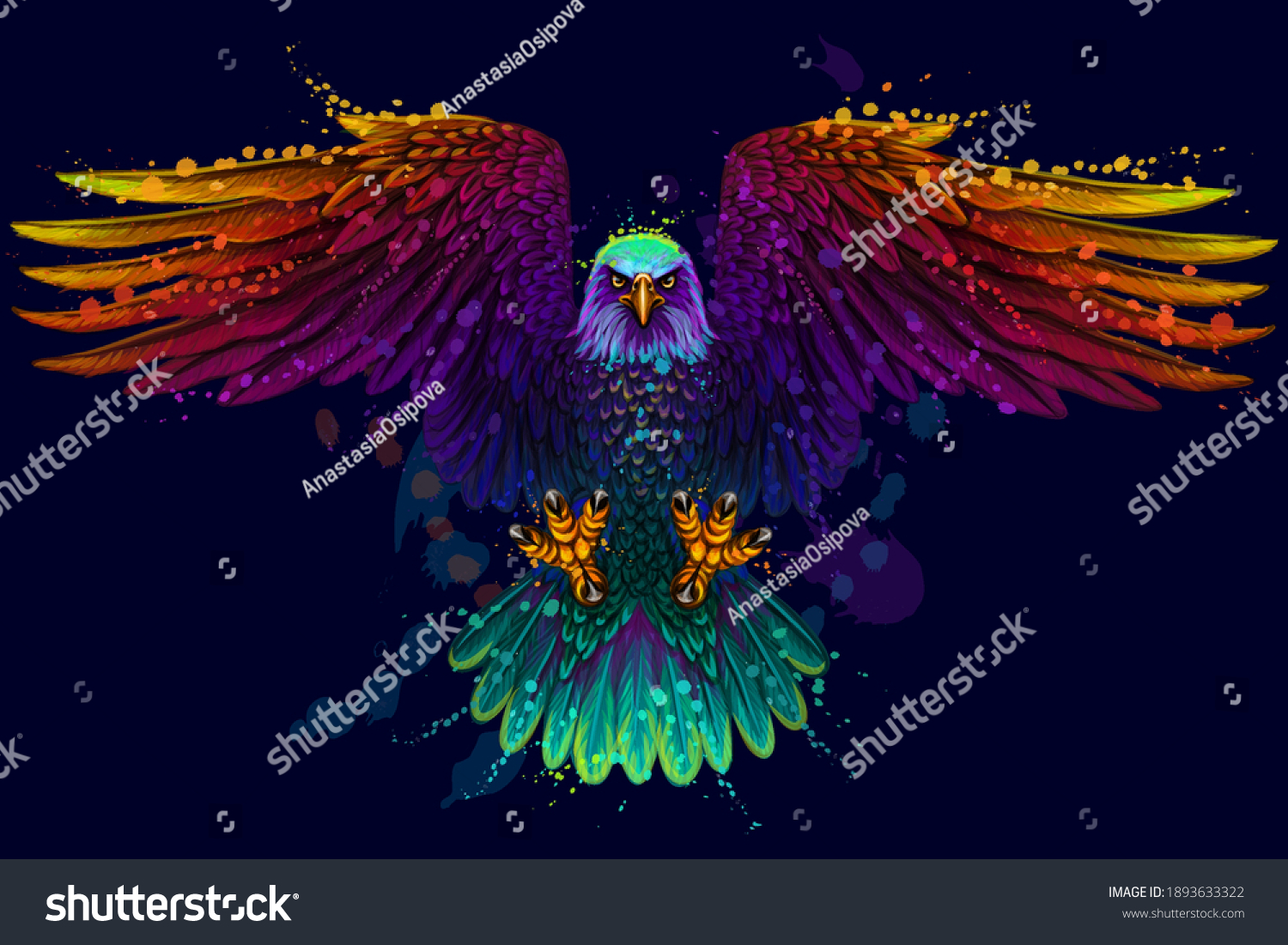 Flying bald eagle. Color, abstract, neon, art Royalty Free Stock