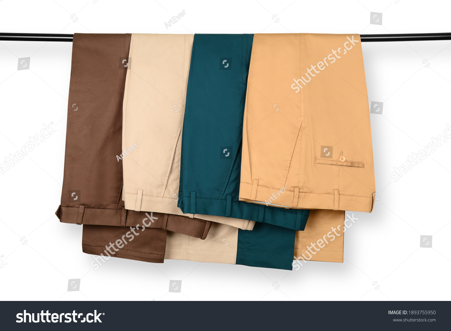 Chino Pants Isolated On White background. Hanged Cotton Pants. Trouser. #1893755950