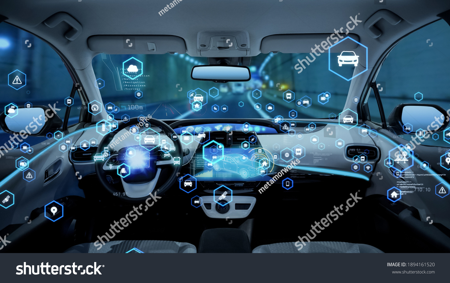 Interior of autonomous car. Driverless vehicle. #1894161520