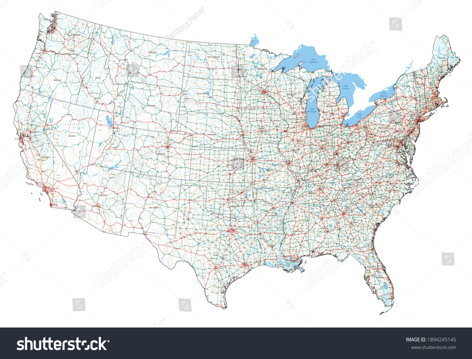 Complex USA road map with Interstates, U.S. - Royalty Free Stock Vector ...