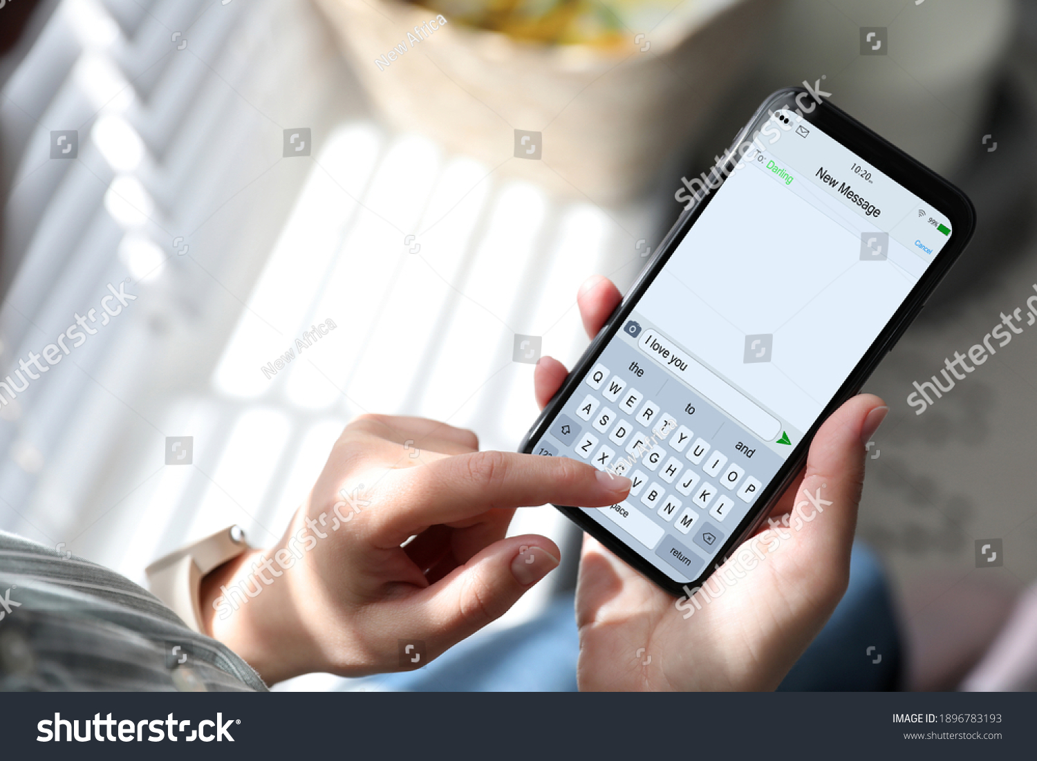 Woman sending message with text I Love You, closeup #1896783193