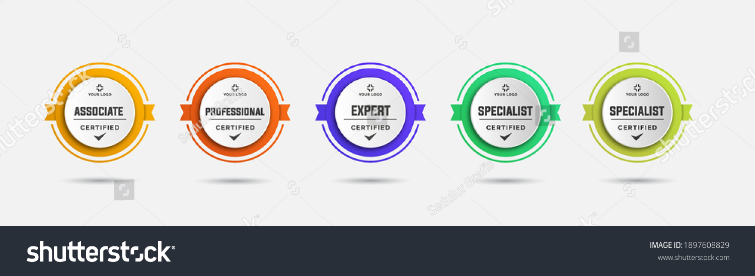 Certified badge logo design for company training badge certificates to determine based on criteria. Set bundle certify colorful vector illustration template. #1897608829