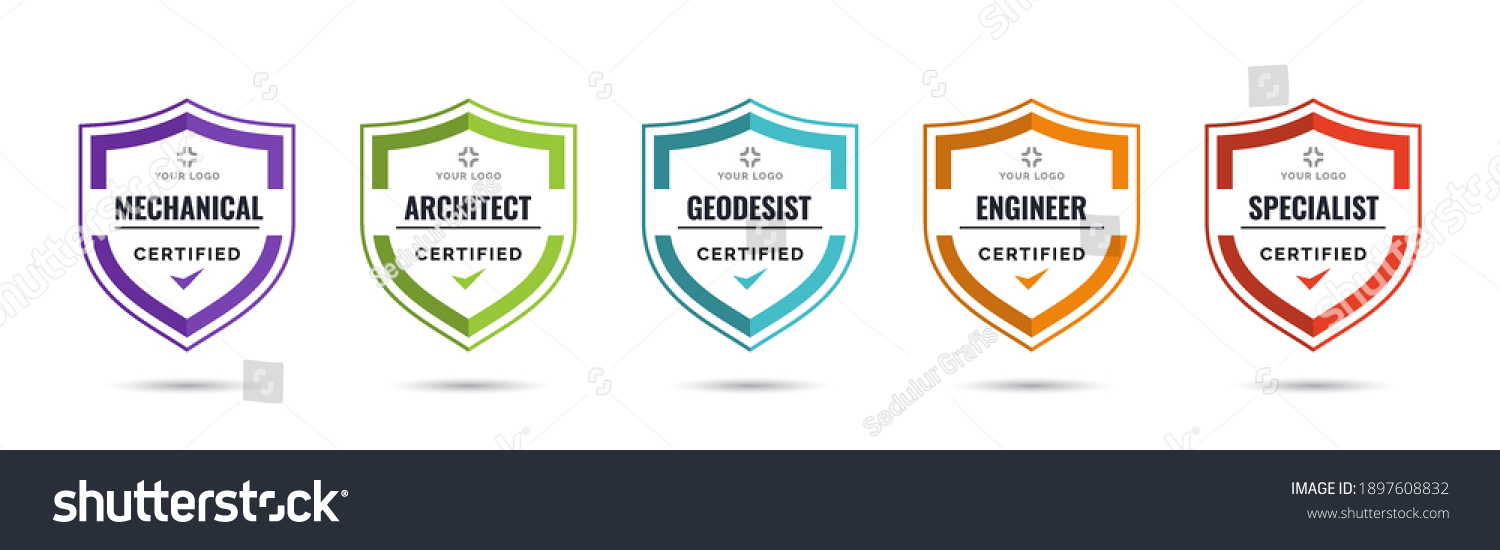 Set of company training badge certificates to determine based on criteria. Vector illustration certified logo design template. #1897608832