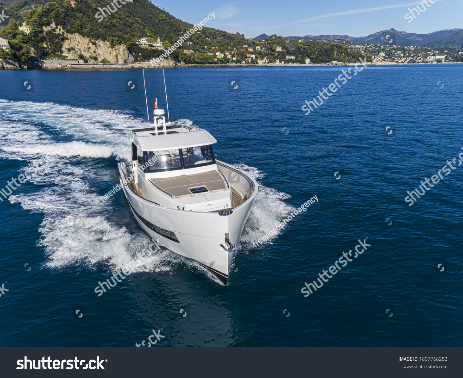 motor yacht in navigation aerial drone view #1897768282