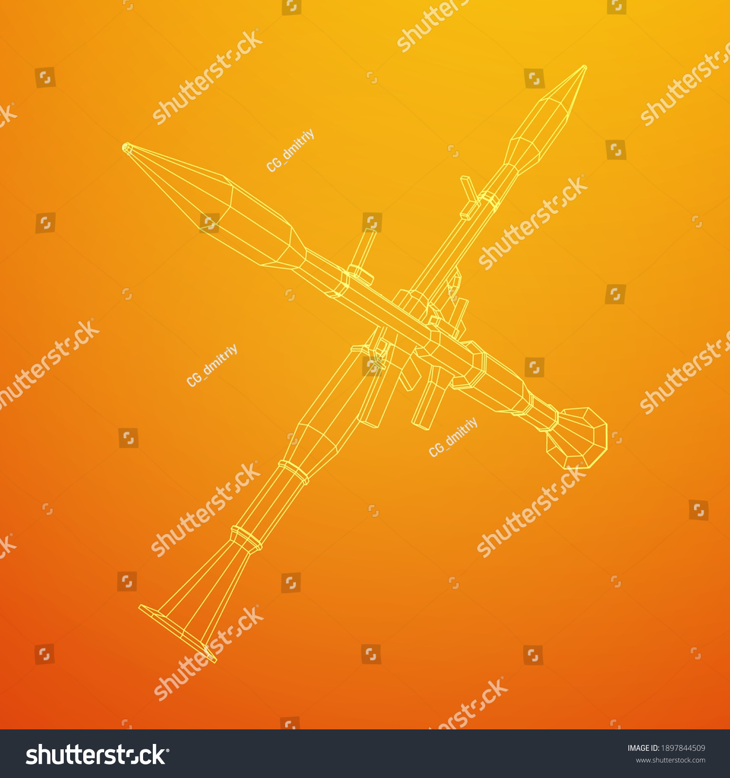Anti-tank rocket propelled grenade launcher - RPG 7. Wireframe low poly mesh vector illustration. #1897844509
