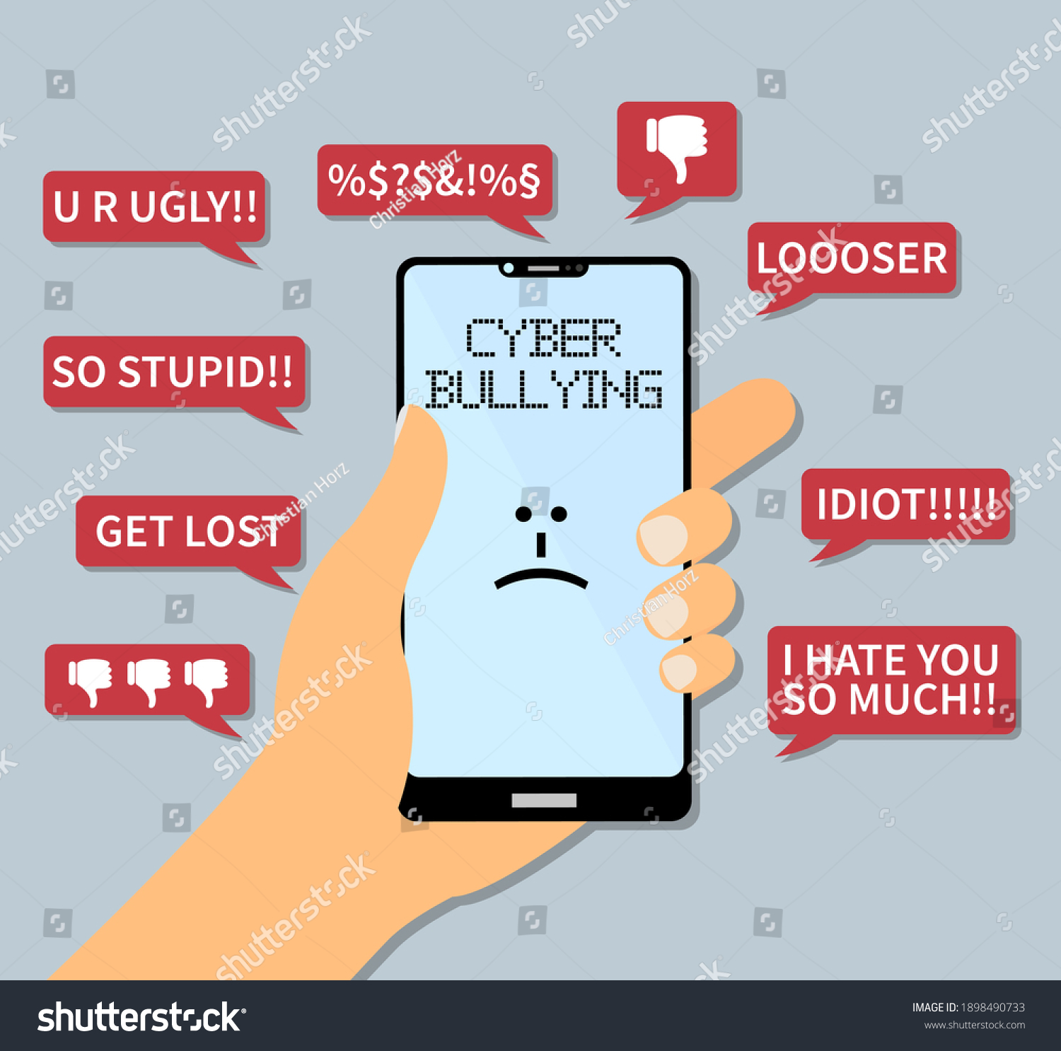 cyber bullying concept, hand holding smartphone - Royalty Free Stock ...