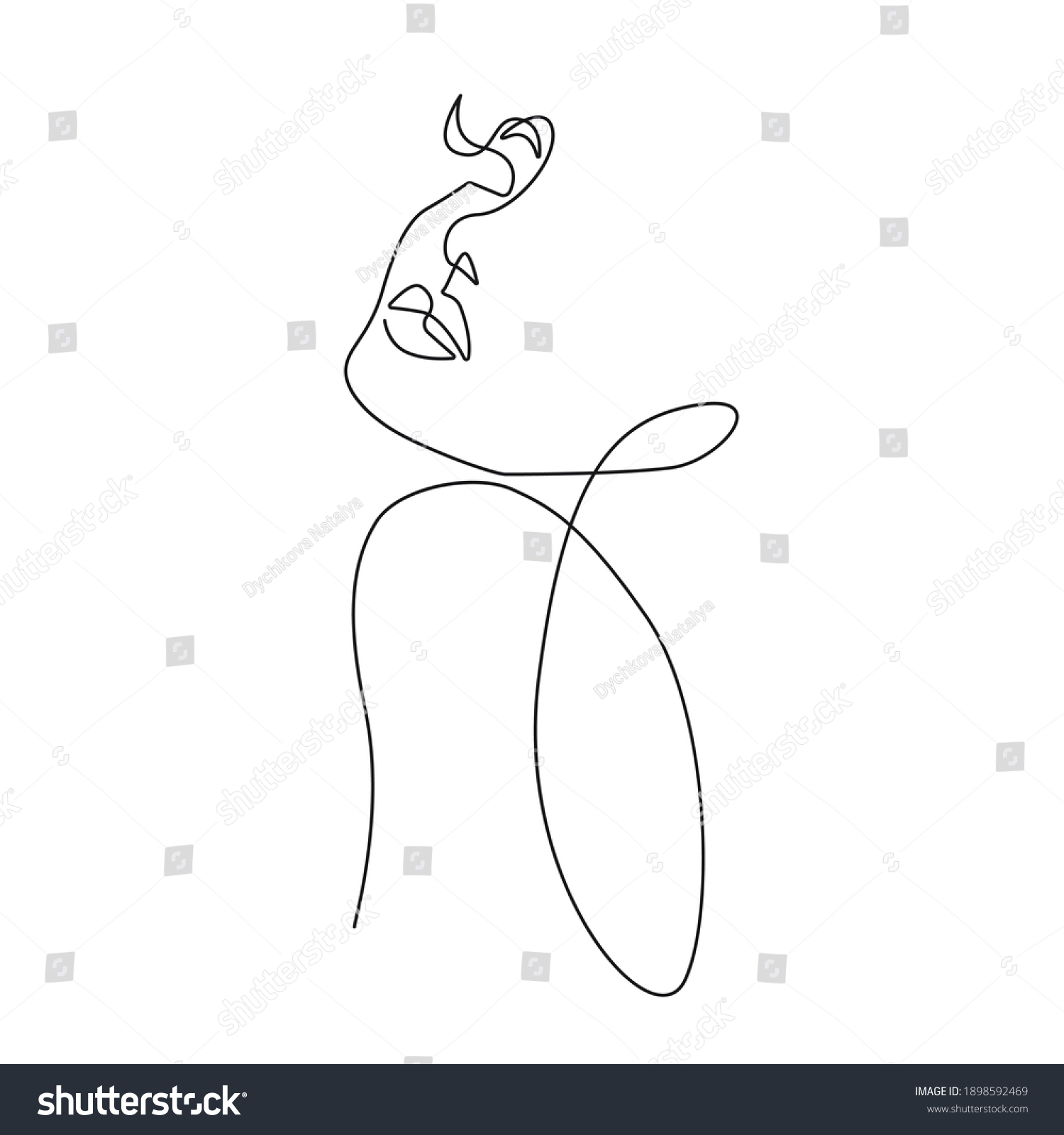 Elegant One Line Sketches of Woman Abstract Face. Female Face Drawing Minimalist Line Style. Trendy Illustration for Cosmetics. Continuous Line Art. Fashion Minimal Print. Beauty Logo. Vector #1898592469