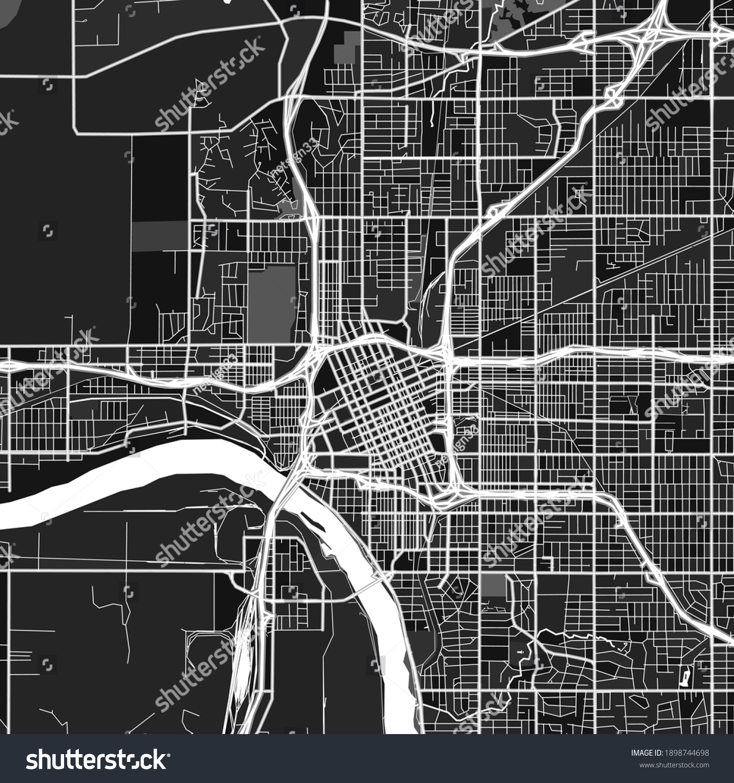 Dark Vector Art Map Of Tulsa, Oklahoma, - Royalty Free Stock Vector 