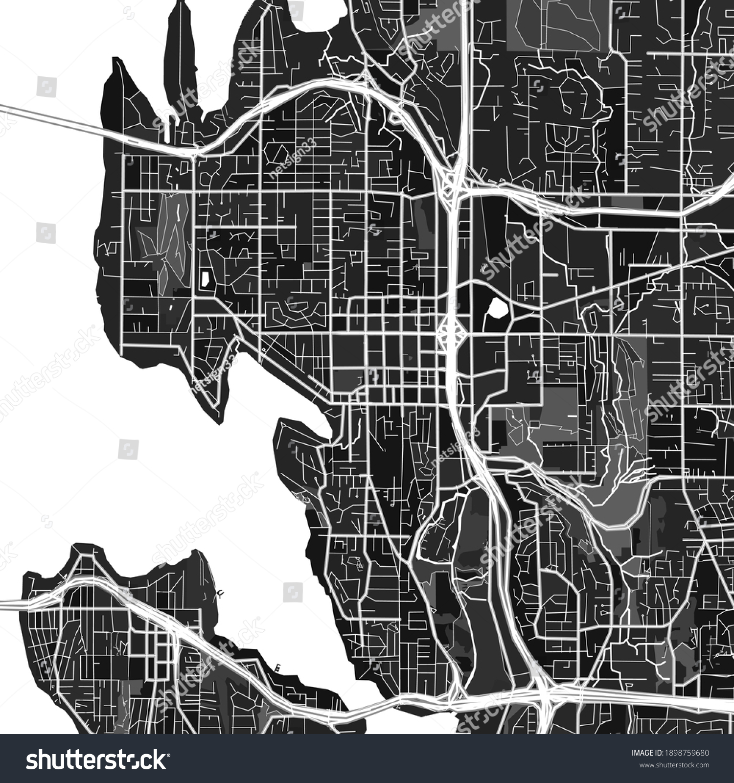 Dark vector art map of Bellevue, Washington, - Royalty Free Stock ...