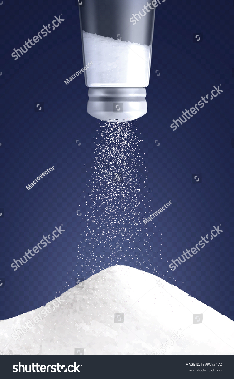 Salt vertical composition with realistic image of salt cellar turned upside down with pouring salt particles vector illustration #1899093172