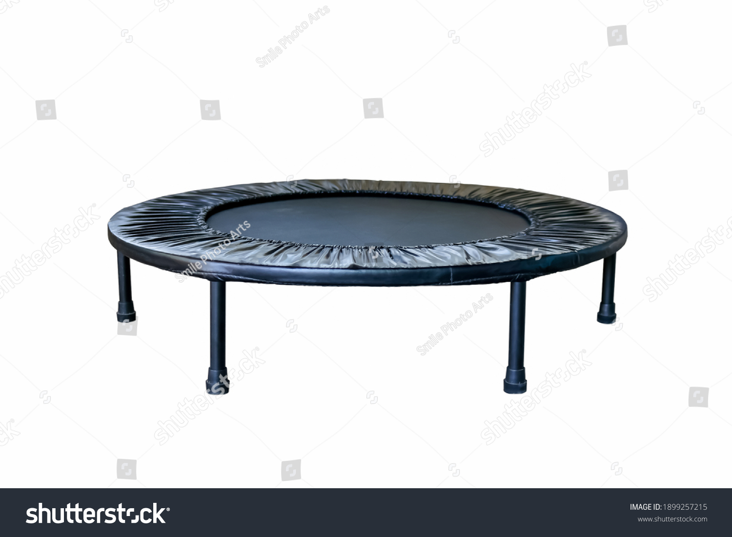 Black Trampoline on white background, for children and adults for fun indoor or outdoor jumping, Trampoline for fitness exercises #1899257215