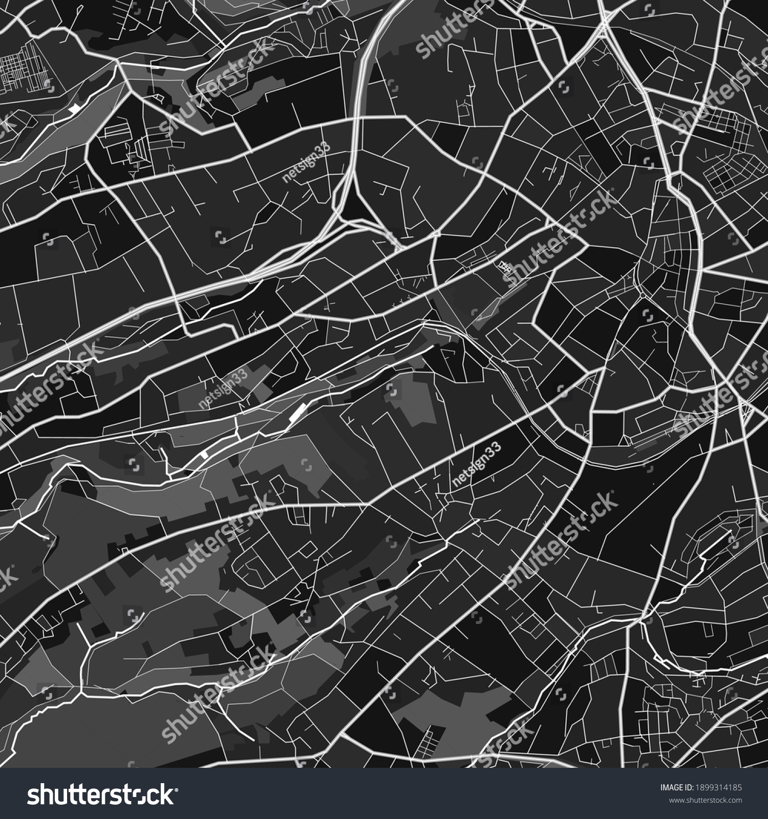 Dark vector art map of Solingen, North Rhine - Royalty Free Stock ...