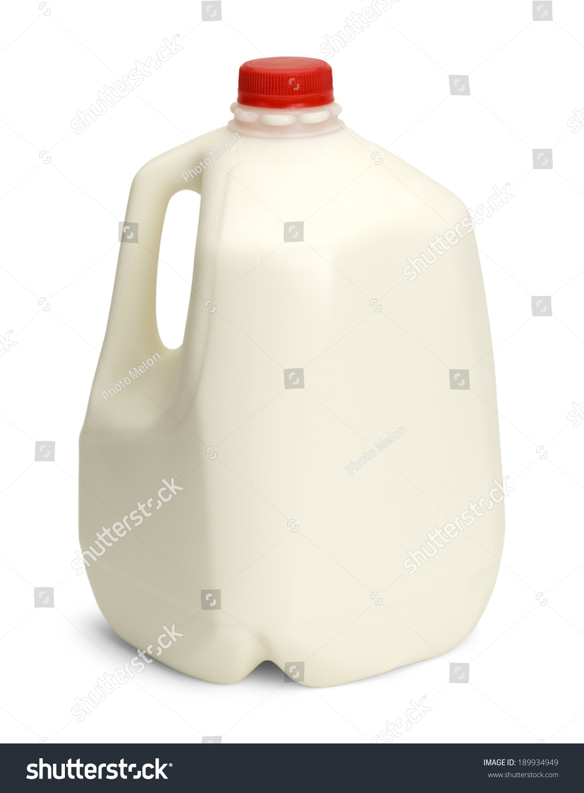 Gallon of Whole Milk with Red Plastic Cap Isolated on White Background. #189934949