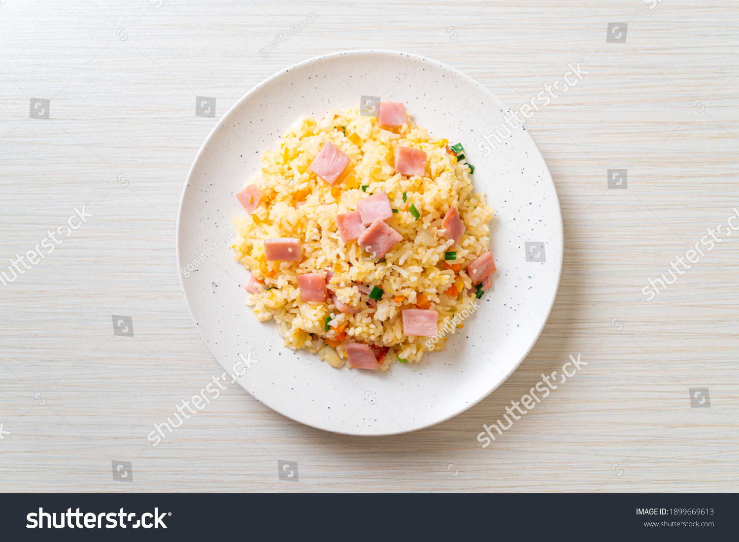 homemade fried rice with ham on plate #1899669613