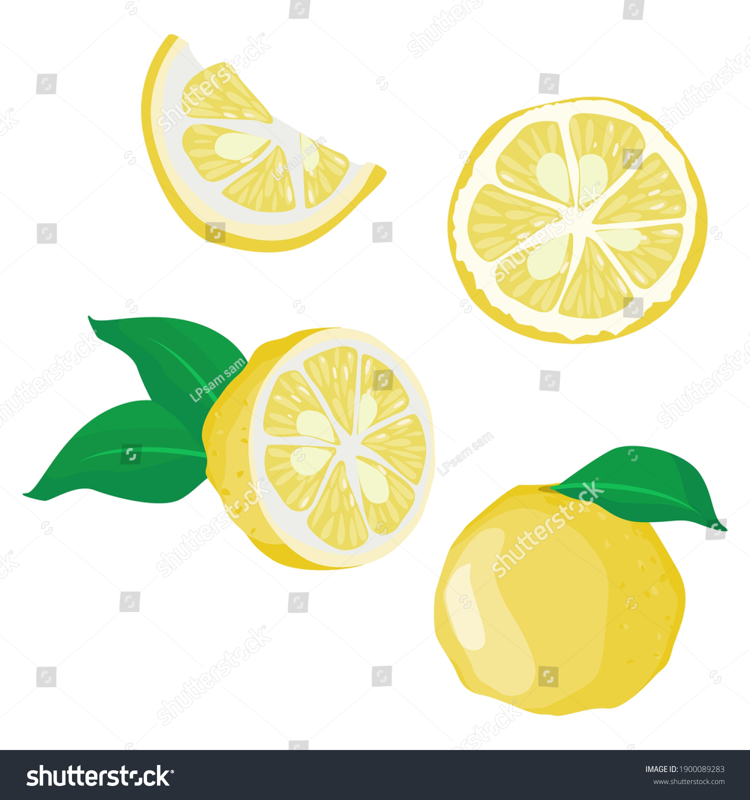 Yuzu slice, half cut yuzu and front view of cut - Royalty Free Stock ...