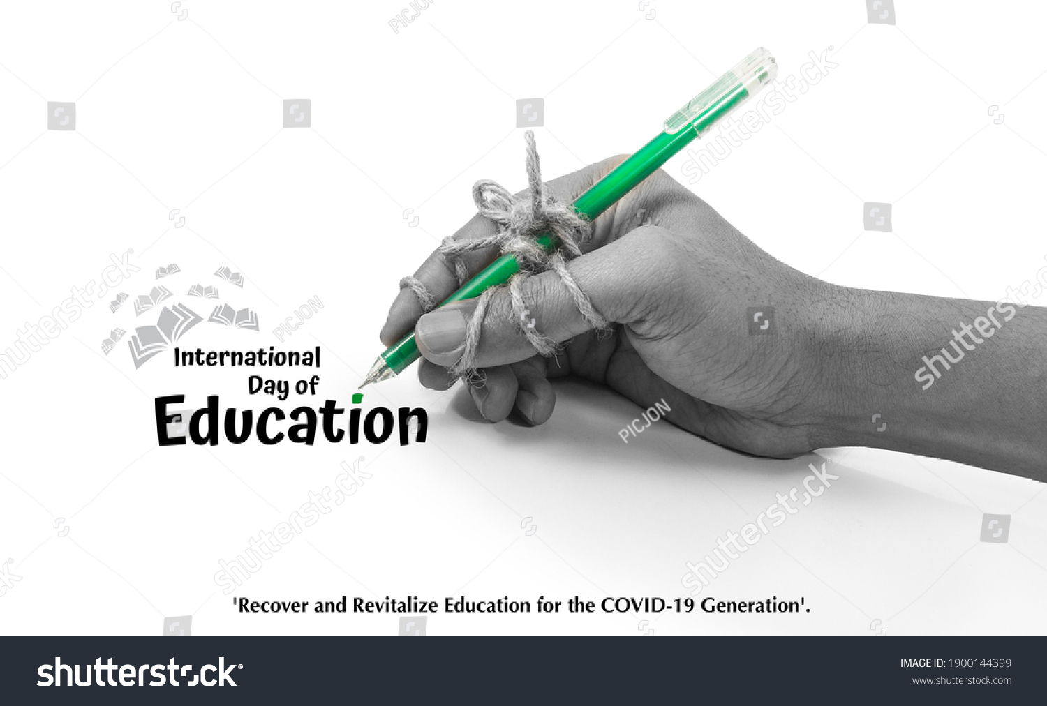 pen tightly knotted with hand. creative card idea for study, Perseverance, diligence, persistence, International Education Day, 24 January, Recover and revitalize education for the COVID 19 generation #1900144399