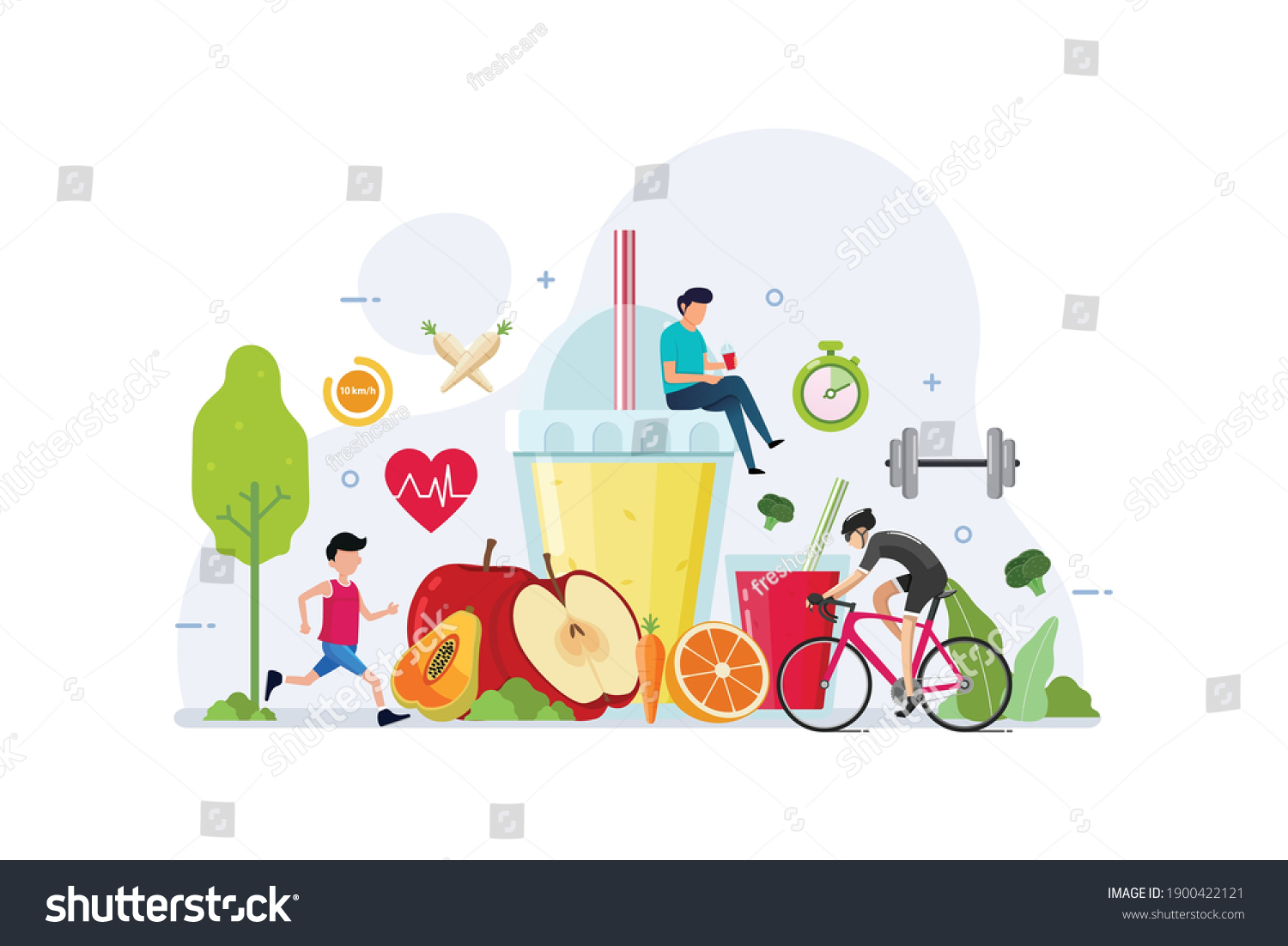 Organic vegetables cooking for healthy lifestyle with tiny people design concept vector illustration #1900422121
