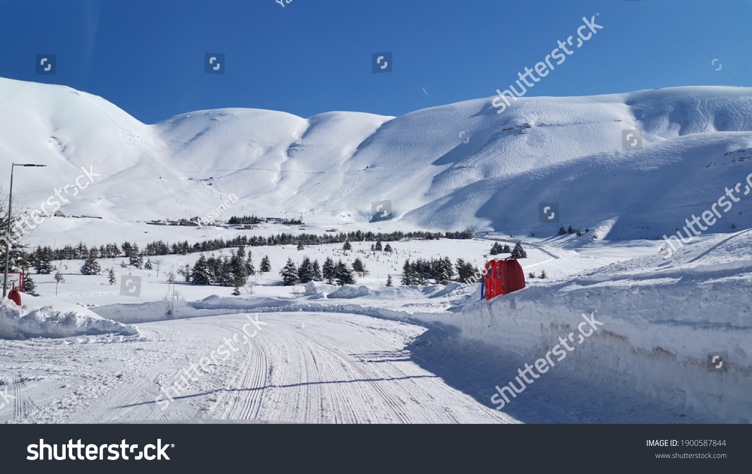  cedar mountain lebanon mountain in winter with snow  #1900587844