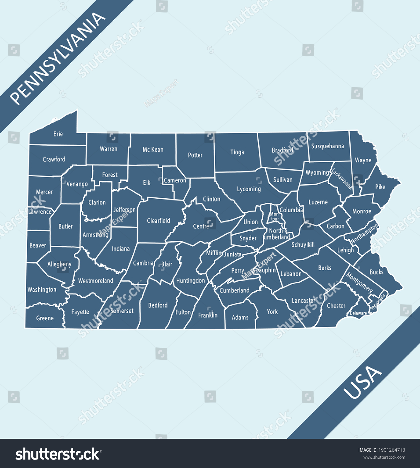 Pennsylvania Counties Map Outlines Vector - Royalty Free Stock Vector ...